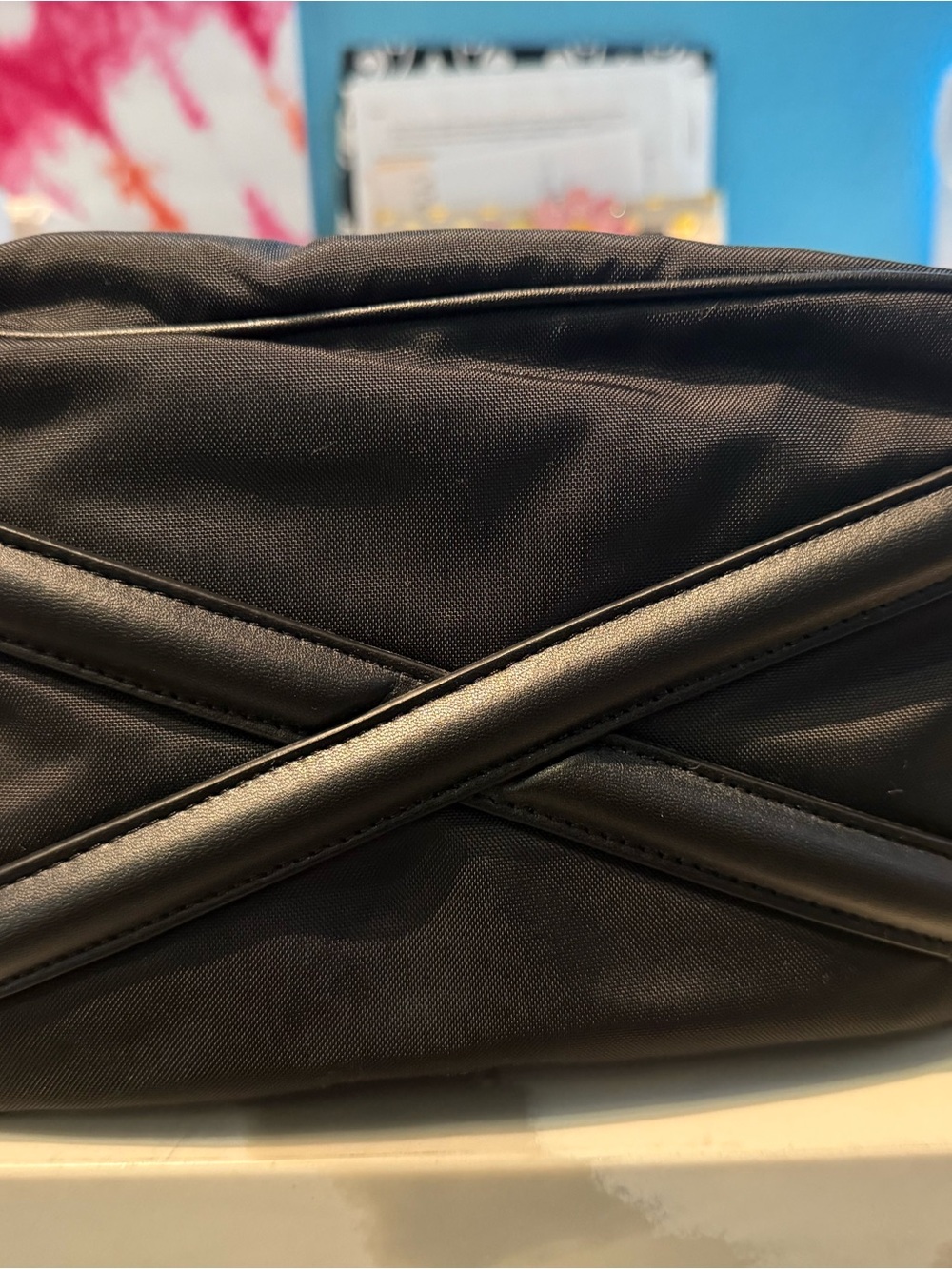 Alexander McQueen Black Nylon Crossbody with Crossed Leather Trim